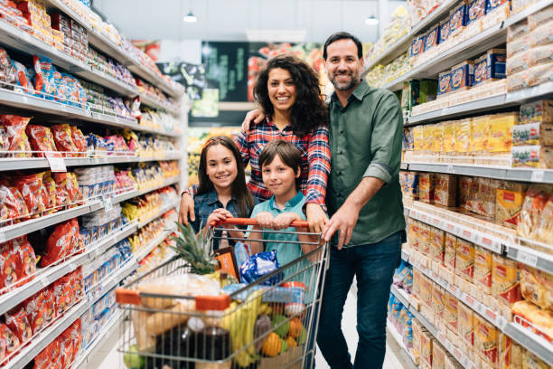 Family shopping together in Supermarket